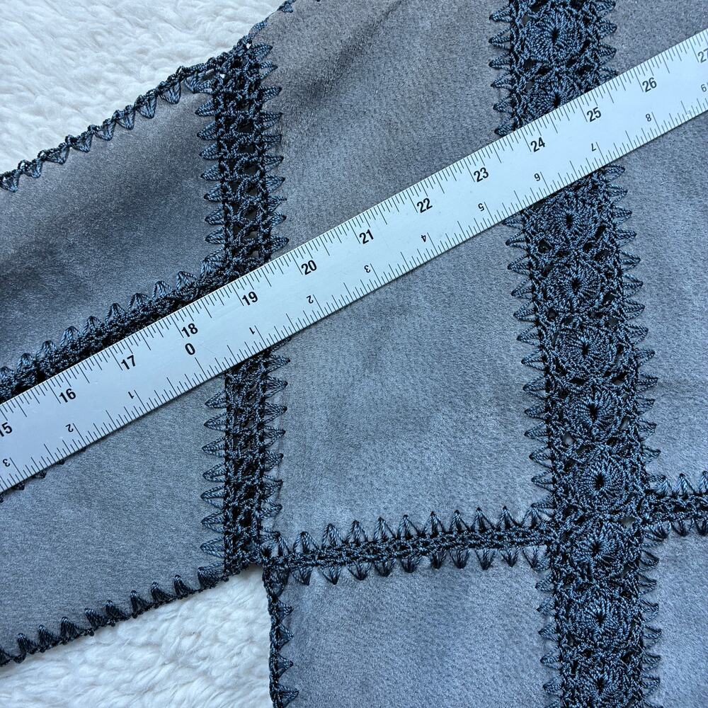 Vintage Overland Jacket Womens 10 Dusty Blue Leather Crochet Patchwork Crop Boho - Picture 8 of 8